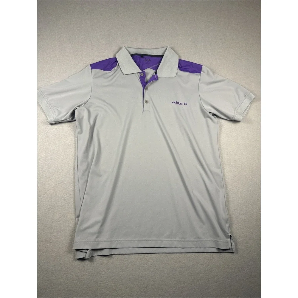 Adidas Men's Golf Polo Shirt‎ L Gray Purple Short Sleeve Collared